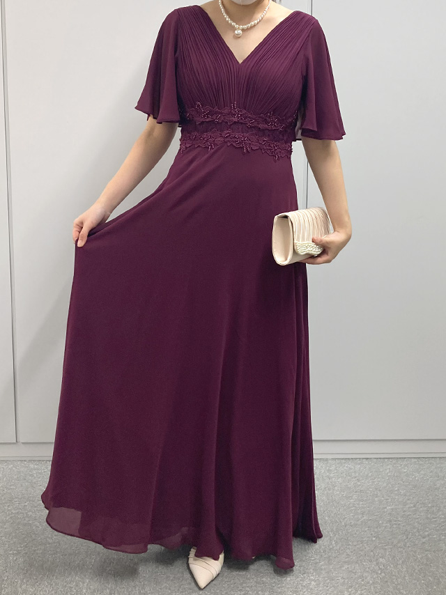 身長159cm骨格ストレートのスタッフがrt-ld223075(ワイン)を着用したフロント画像