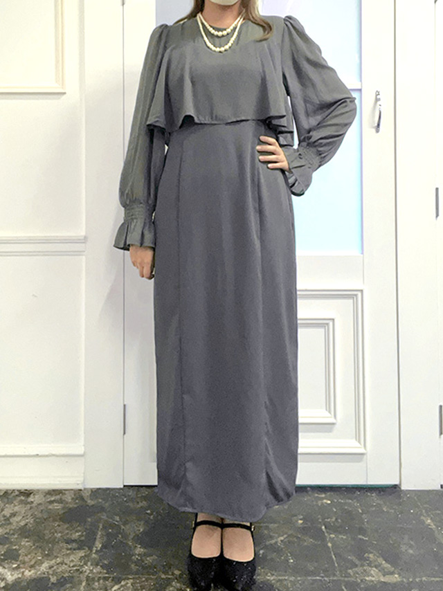 身長159cm骨格ストレートのスタッフがrt-ld7785(グレー)を着用したフロント画像