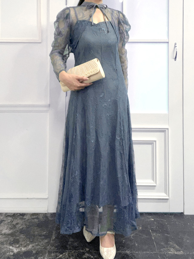 身長164cm骨格ストレートのスタッフがrt-lds2f-25717(ブルーグレー)を着用したフロント画像