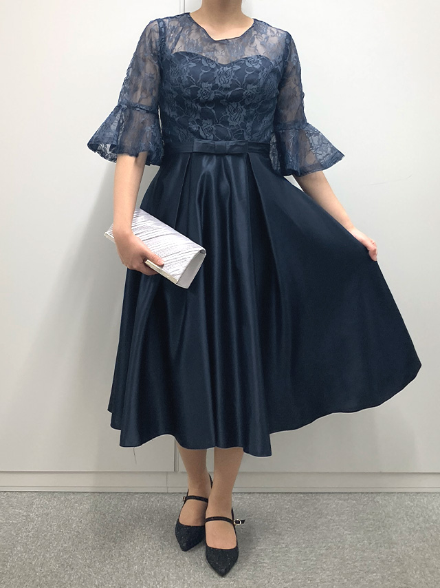 身長159cm骨格ストレートのスタッフがrt-md069(ネイビー)を着用したフロント画像