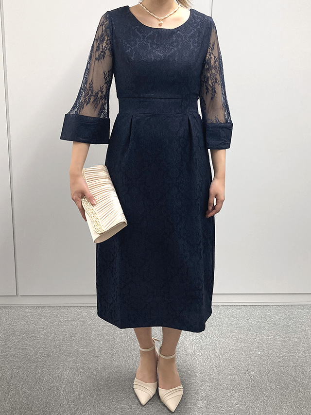 身長159cm骨格ストレートのスタッフがrt-md88330(ネイビー)を着用したフロント画像