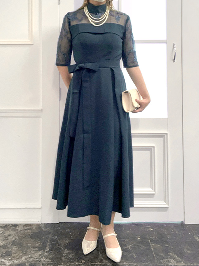 身長159cm骨格ストレートのスタッフがrt-mds14(ネイビー)を着用したフロント画像