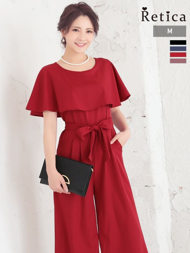 パーティードレス パンツ プチプラ パンツスタイルワンカラーウエストリボンパンツドレス