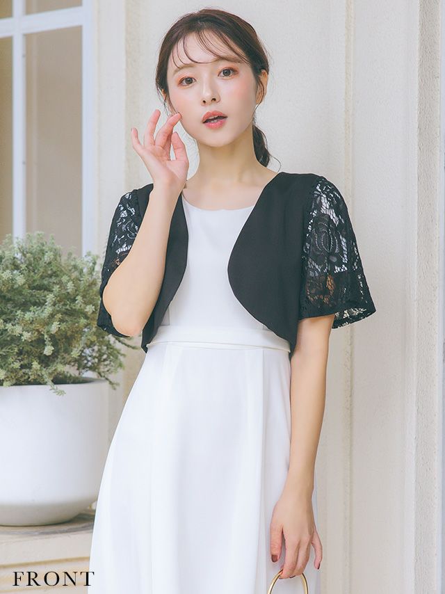 SALE] レース半袖カットデザインショート丈ボレロ (Mサイズ