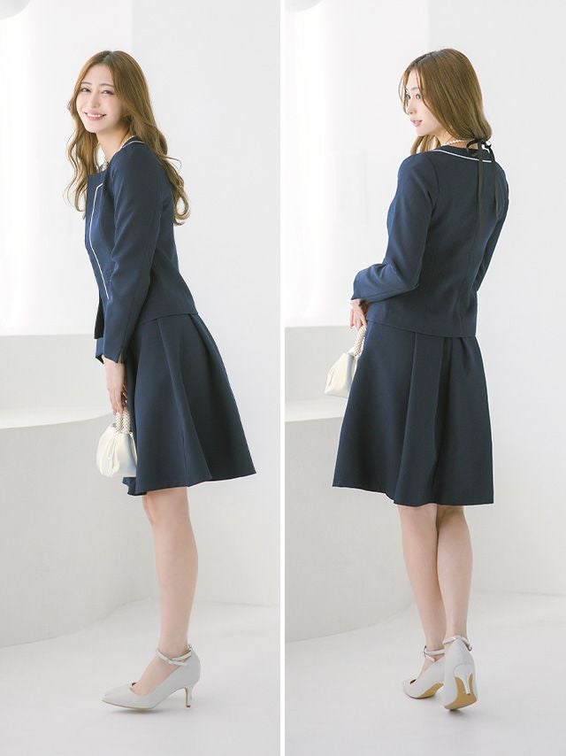 SALE] パイピングノーカラージャケットワンピースセレモニースーツ (S