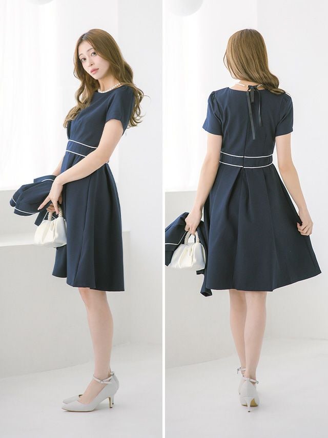 SALE] パイピングノーカラージャケットワンピースセレモニースーツ (S