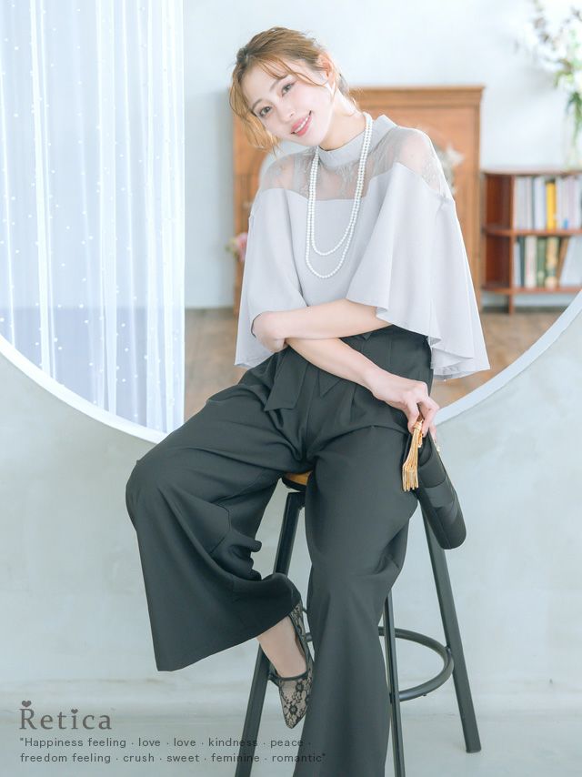 SUPER SALE] ケープデザインセットアップパンツパーティードレス (S