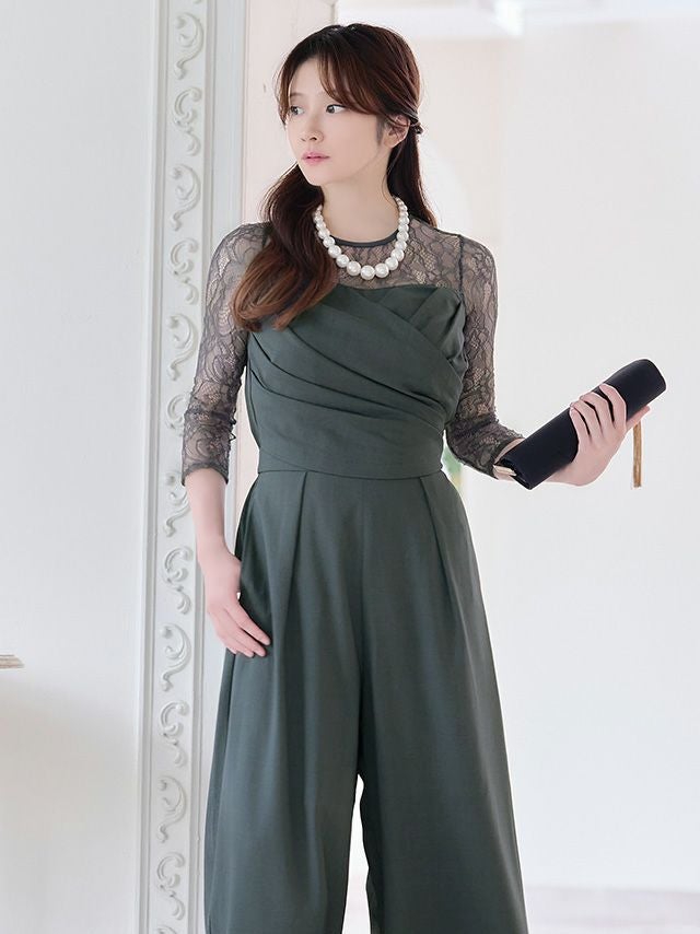 SALE] デコルテレーススリーブカシュクールデザインパンツパーティー