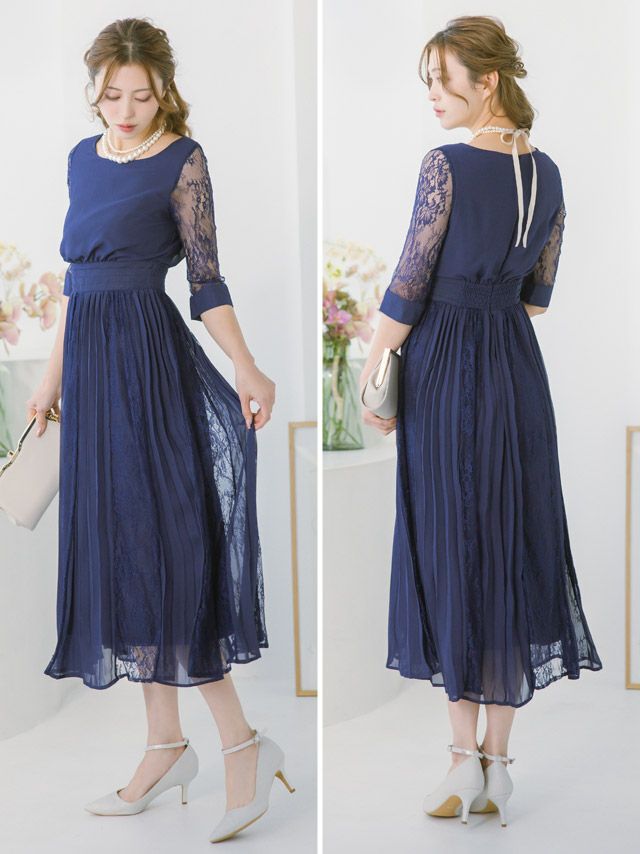 レイパキッシュ リボン ドレス シフォンワンピース ショール キナリ×ブラック レース切替リボンドレス(ブラック)SR1-308BL-L | OTONA DRESS