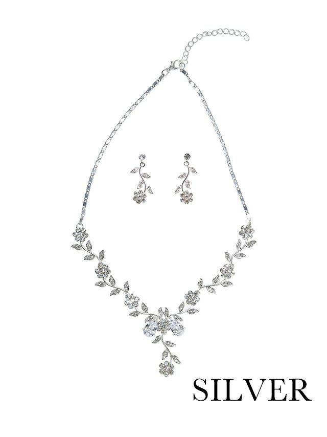 フラワーリーフモチーフネックレスピアスセット(シルバー)｜Retica