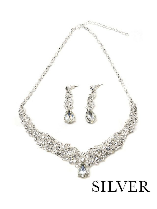 結婚式 お呼ばれ アクセサリー ビジューツイストデザインネックレスピアスセット