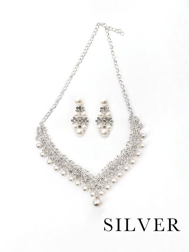 パール×ビジューデザインアクセサリーセット(ネックレス×イヤリングor
