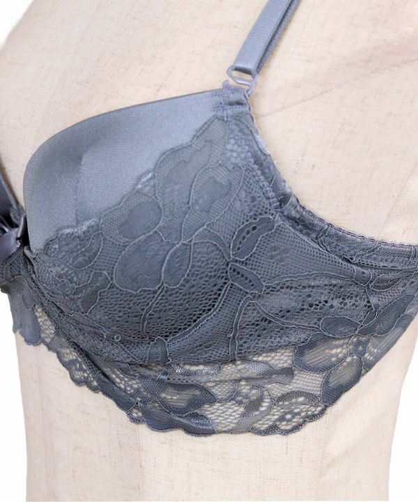 レースリボンブラジャー&ショーツセット☆(グレー/ブラック)(B~D,65~75