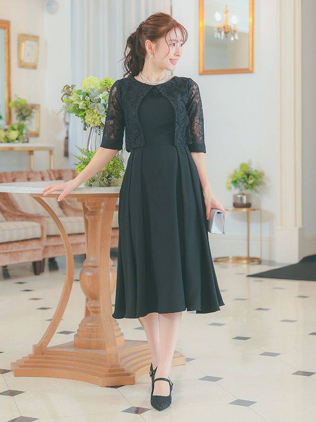 SUPER SALE] レースボレロ風デザイン七分袖ミディアム丈パーティー