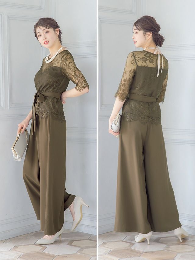 SUPER SALE] レーススリーブウエストリボンセットアップパンツ