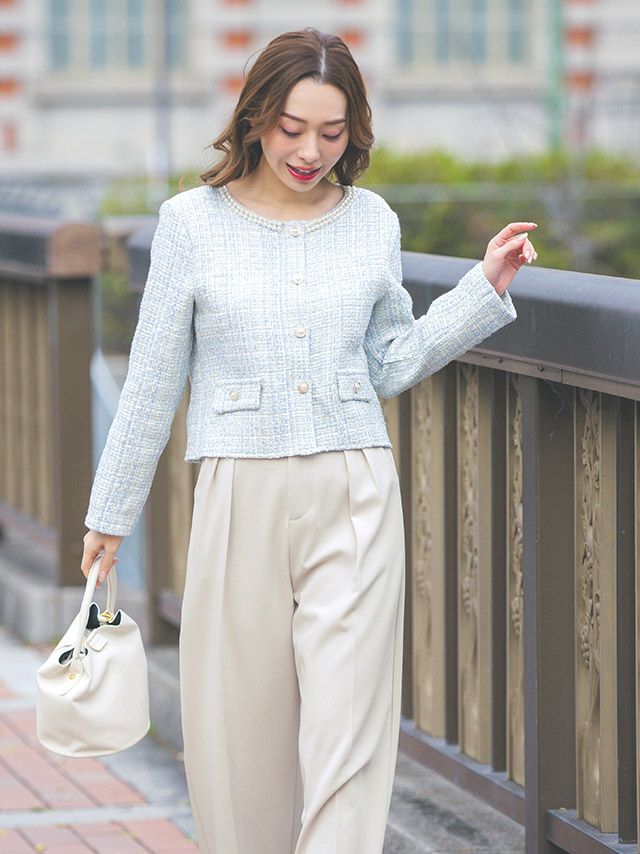 SALE] ノーカラーツイードジャケットパンツセレモニースーツ (Mサイズ