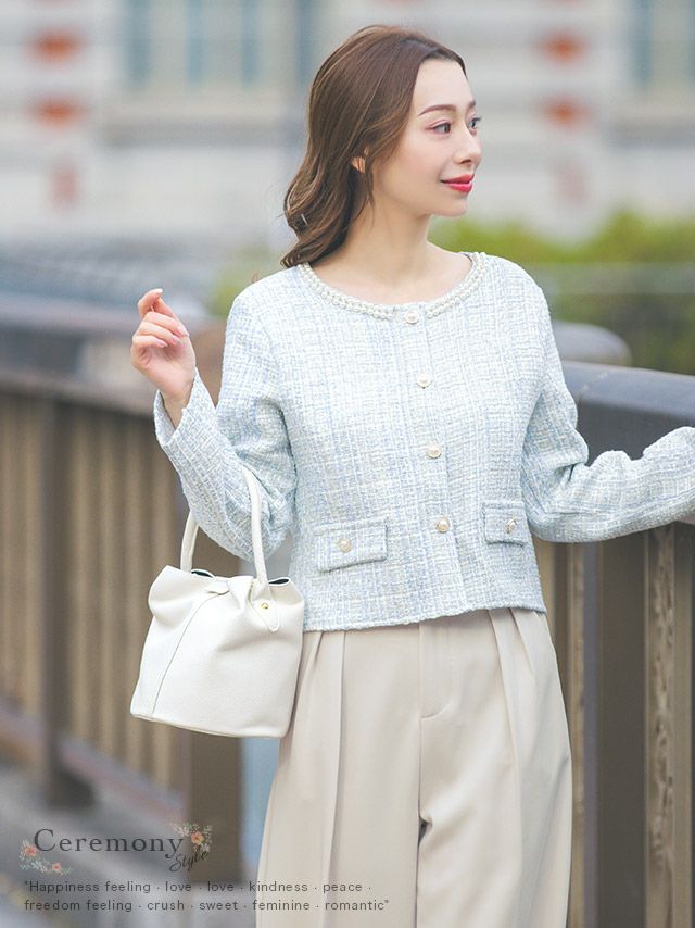 SALE] パール×ツイードジャケットパンツセレモニースーツ (Mサイズ