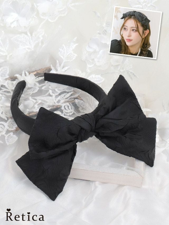 シワ加工ビッグリボンカチューシャ (ブラック)｜Retica レティカ 結婚