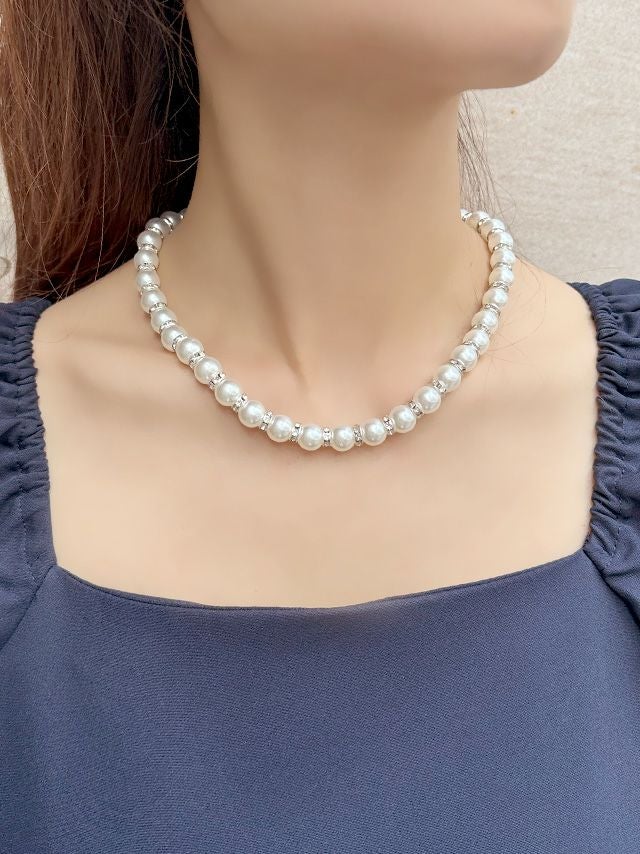 パール×シルバーリングビジュネックレスプレスレットピアスセット
