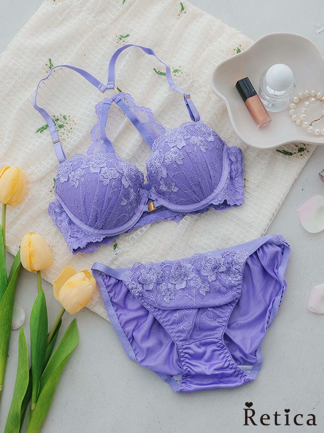 セクシーバックシャンフロントホックレースブラジャー＆ショーツセット