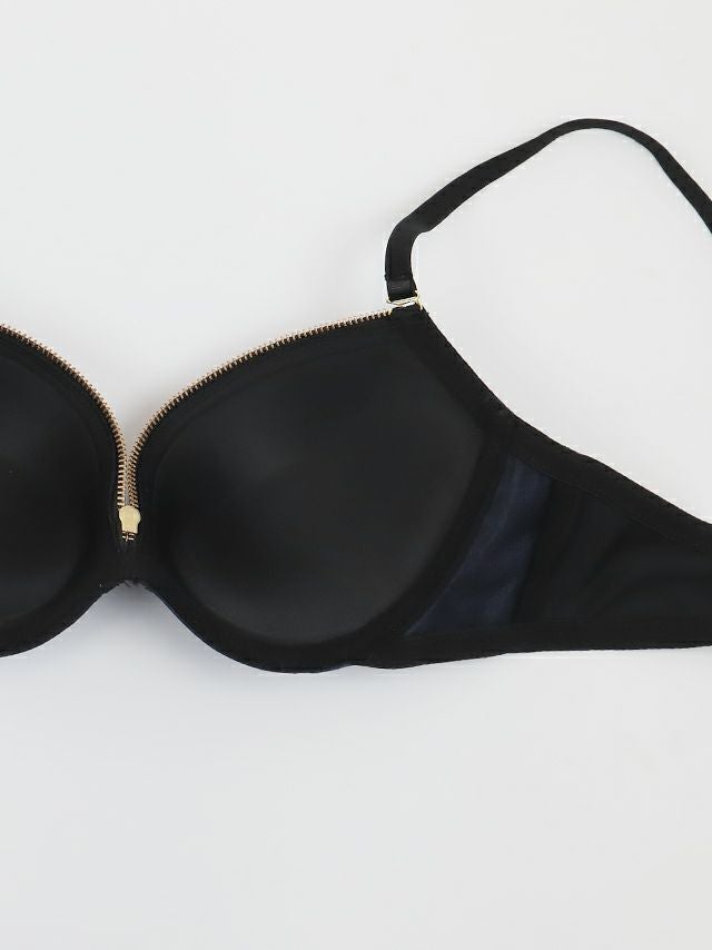 バストジップサテンカップブラジャー&ショーツセット☆(ネイビー)(B~F