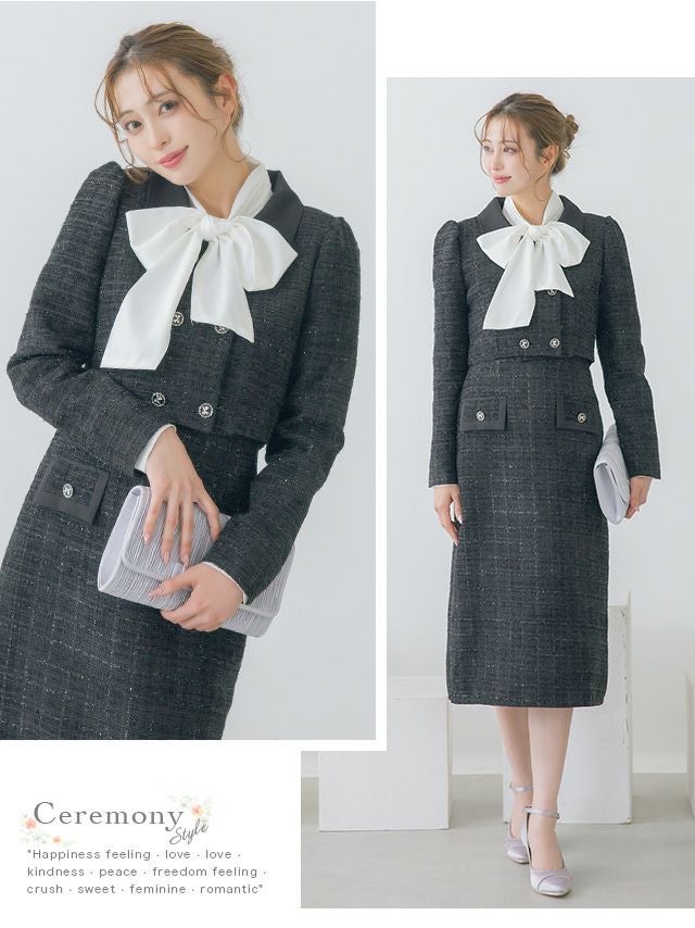 SALE] ダブルボタンショートジャケットツイードセレモニースーツ (S