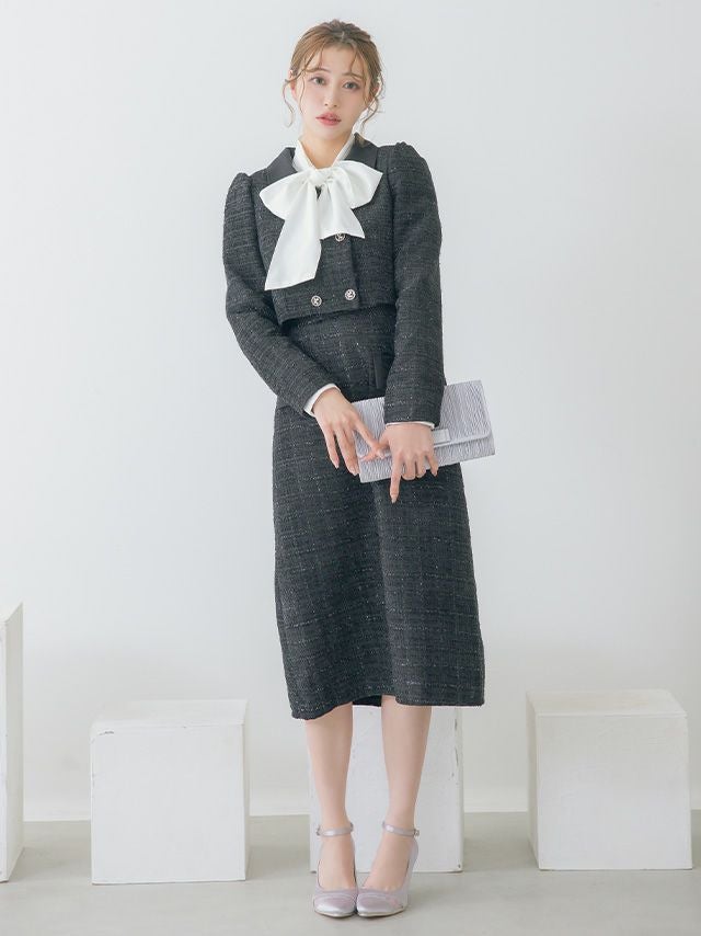 SALE] ダブルボタンショートジャケットツイードセレモニースーツ (S
