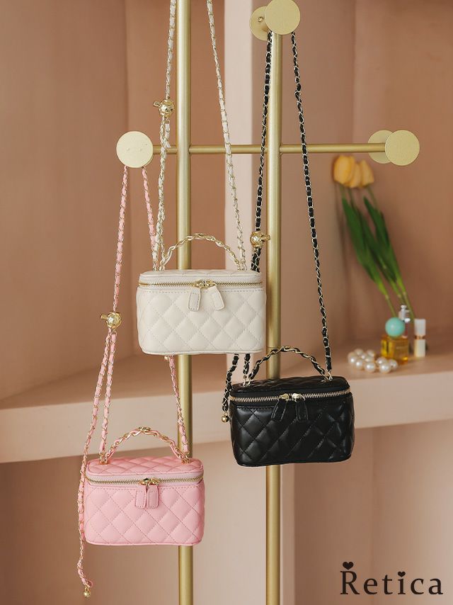年末年始価格【実写画像】 ピンク キルティングショルダーバッグ キルティングバニティパーティーショルダーバッグ(クリーム/ピンク