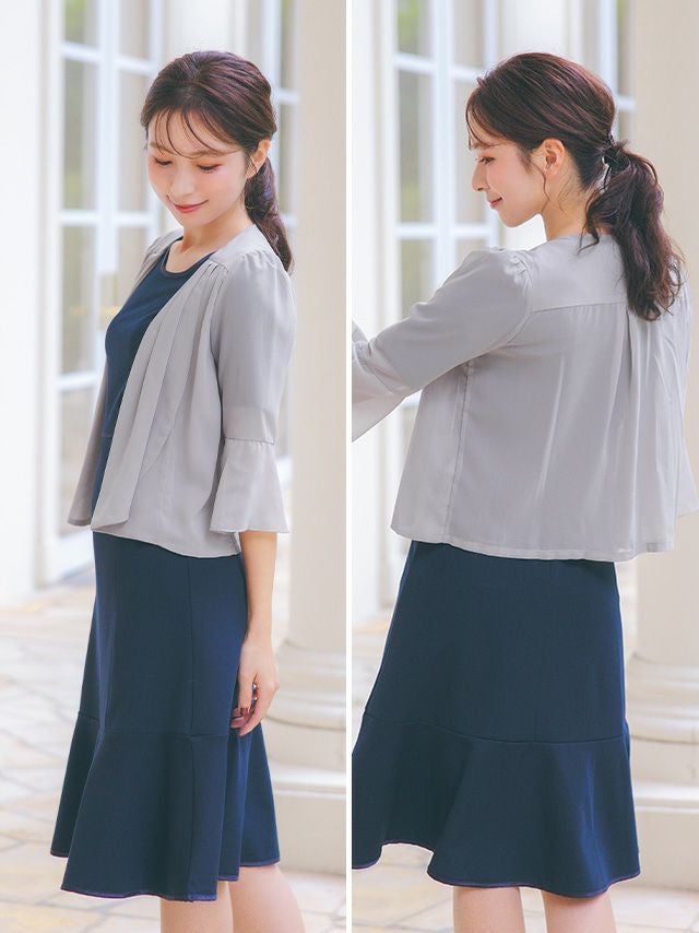 タックドレープシフォンベルスリーブ七分袖ボレロ (Mサイズ/Lサイズ