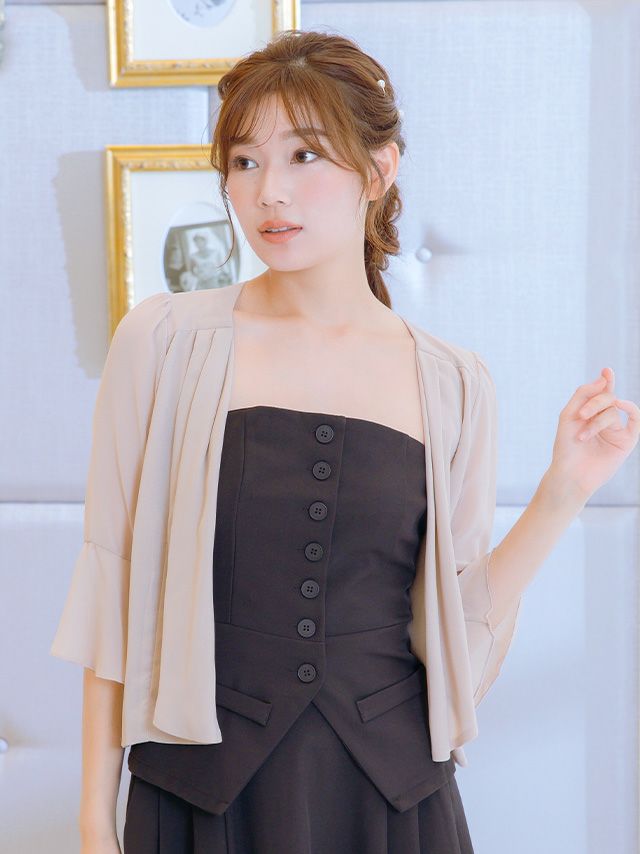 タックドレープシフォンベルスリーブ七分袖ボレロ (Mサイズ/Lサイズ