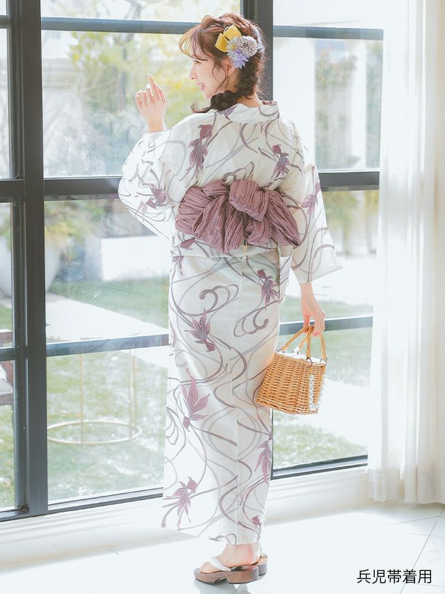 SALE] 流水金魚柄くすみピンク生成地大人可愛い2点セットレディース