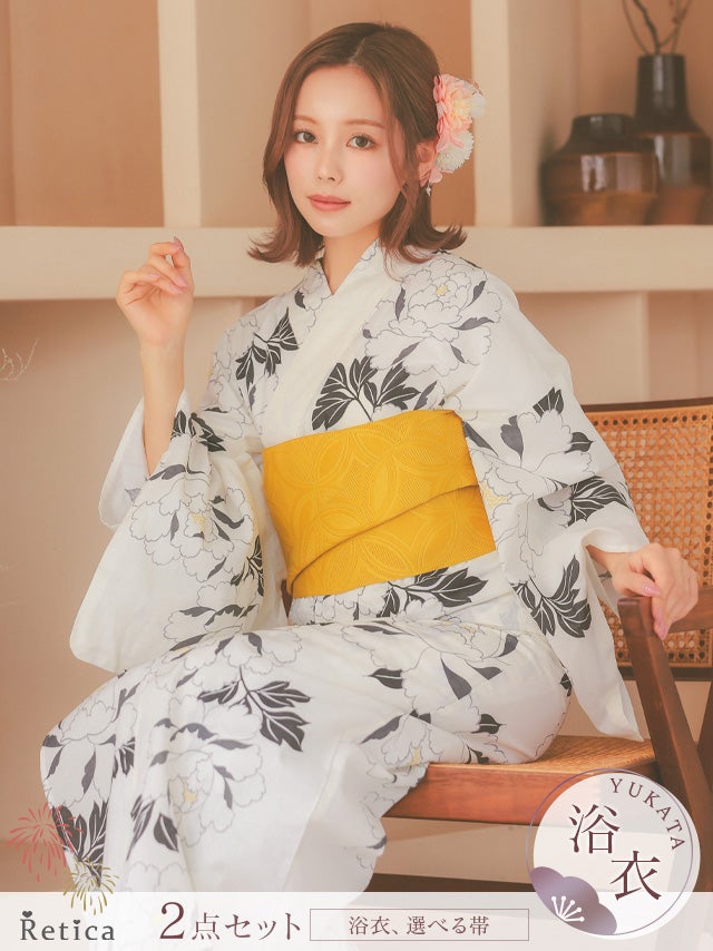 浴衣早割] 黒緑にニュアンス椿 大人の2点セットレディース浴衣(浴衣+平