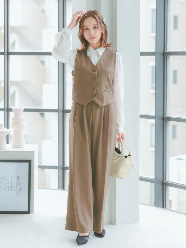 SALE] ハンサムベスト＆タック入りワイドパンツ セットアップスーツ (M