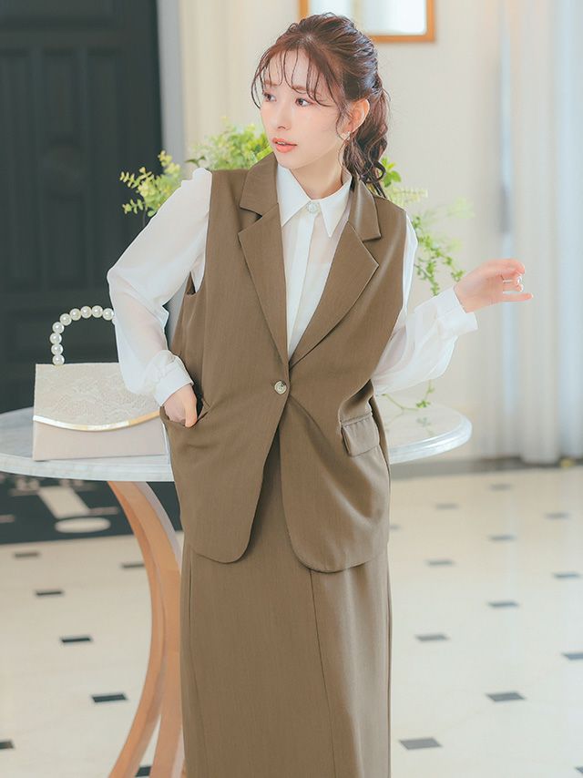 SALE] ワンカラーベスト+フレア膝丈スカートセットアップセレモニー