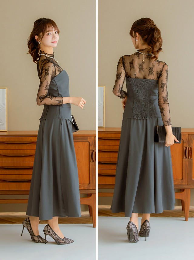SALE] ビスチェロング丈フレアスカートセットアップドレス (Sサイズ～L