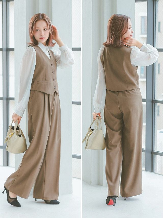 SALE] ショート丈ベスト＆ワイドパンツ セットアップスーツ (Mサイズ