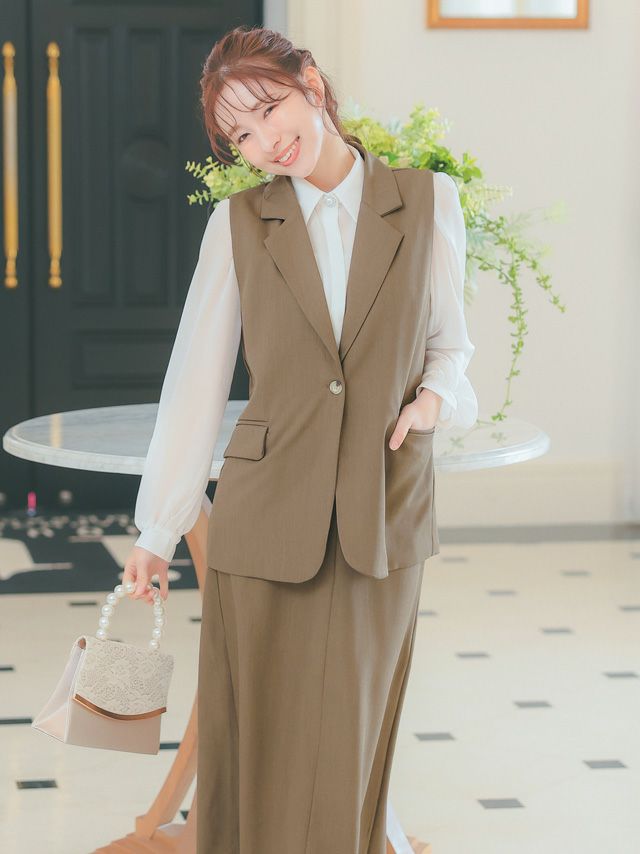 SALE] ベスト+フレア膝丈スカートワンカラーセットアップセレモニー