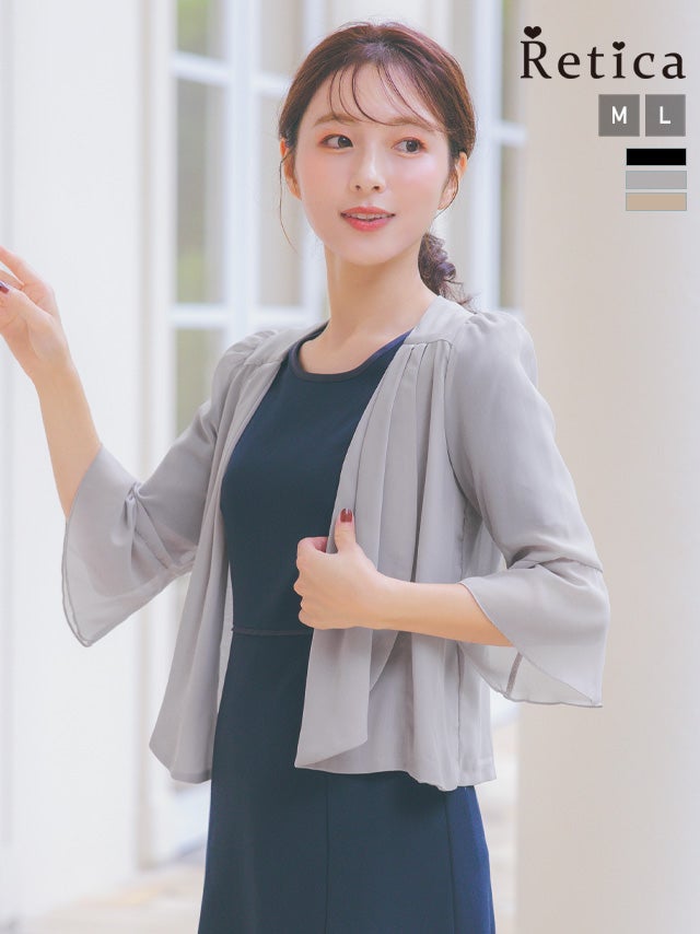 シフォンベルフレアスリーブ七分袖ボレロ (Mサイズ/Lサイズ