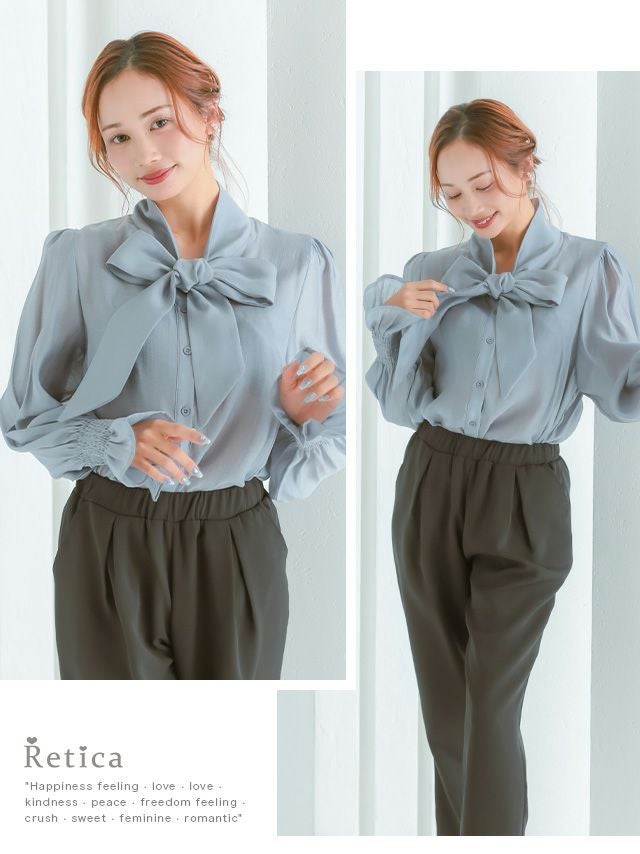 SALE] リボンタイ付き シフォンフリル シアーブラウス セレモニー (M&