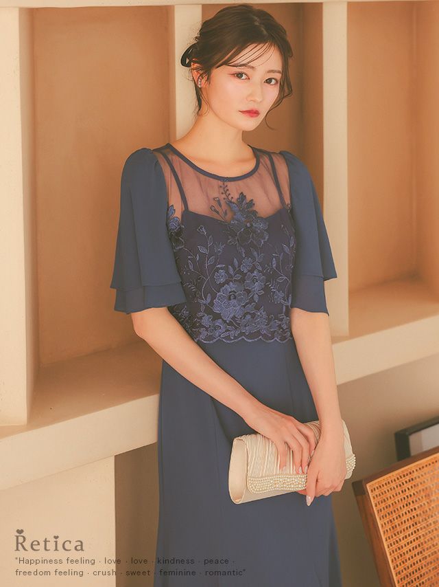 極美品♡エモーショナルドレッシーズ パーティードレス 花柄 ネイビー