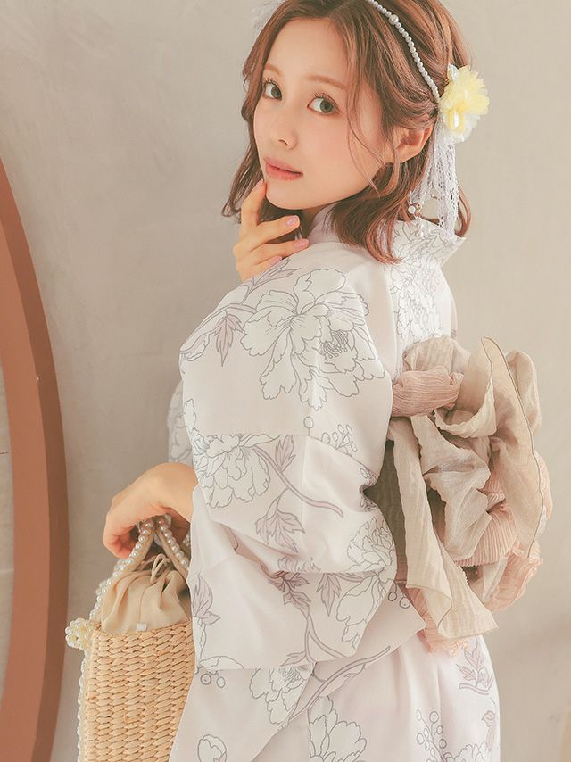 レトロモダン牡丹柄 2wayワンピース浴衣 3点セット（羽織＋キャミ