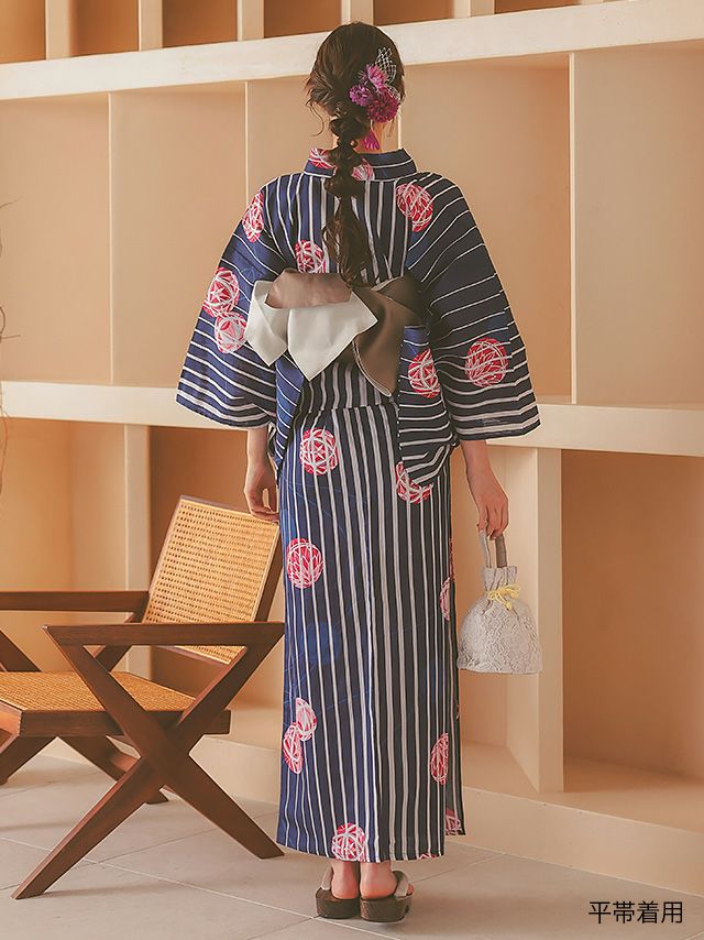 SALE] 高級綿麻 リネン素材 吸湿性・通気性 紺生地白ストライプ×鞠