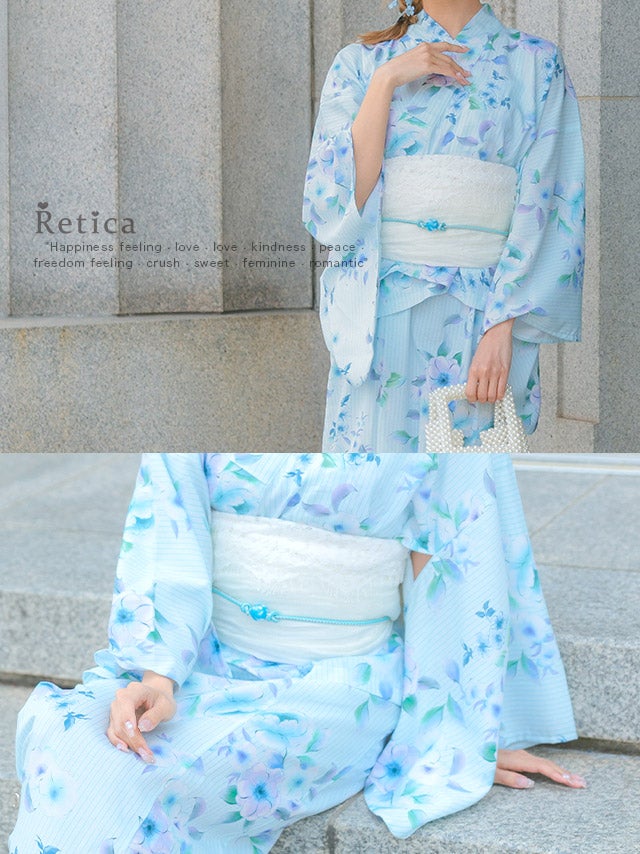 SALE] 浴衣小物 柄とんぼ玉付き帯飾り紐 (ホワイト/イエロー/ライト