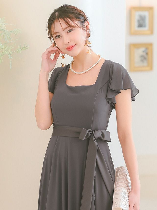 SALE] スクエアネックスリットロング丈パーティードレス(Sサイズ～4L