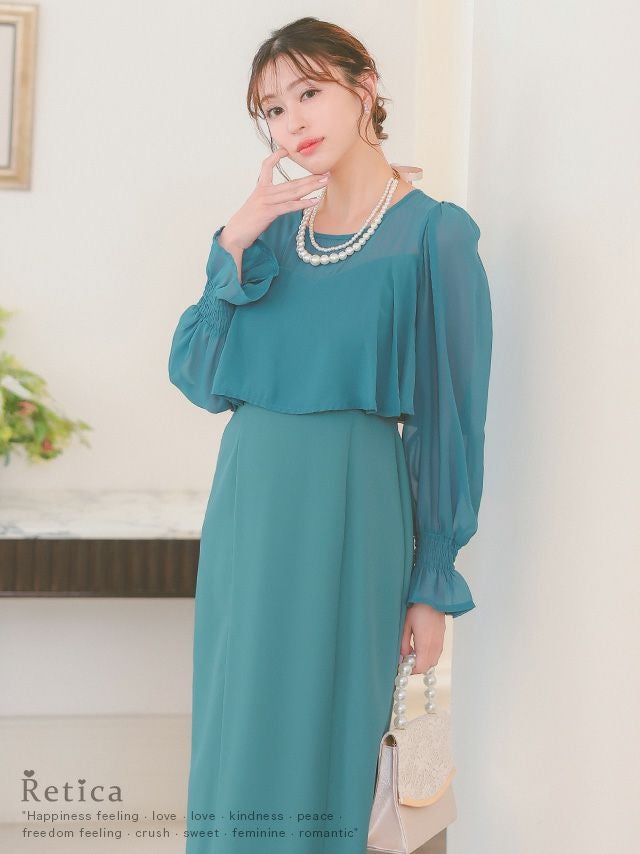 SUPER SALE] パフスリーブバックスリットロングパーティードレス(S