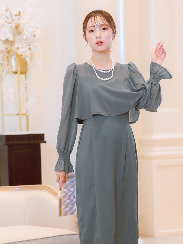SALE] シアーパフスリーブロングパーティードレス(Sサイズ～3Lサイズ