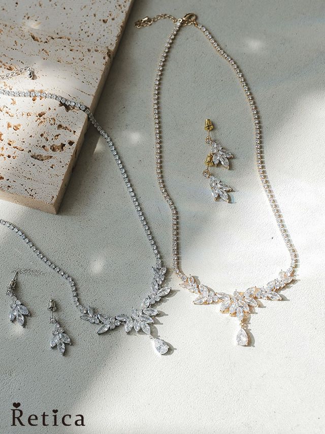 フラワーモチーフビジュー ネックレス×ピアス2点set｜Retica レティカ