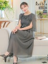 ロングドレス｜[SUPER SALE] 袖ありウエストリボン付きフラワーレース×シフォンフレアパーティードレス(Sサイズ～3Lサイズ) 164cmモデル着用