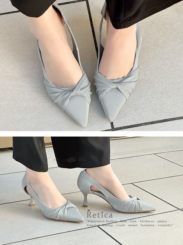 ツイストリボンサイドオープンパンプス(グレー)｜Retica レティカ 結婚