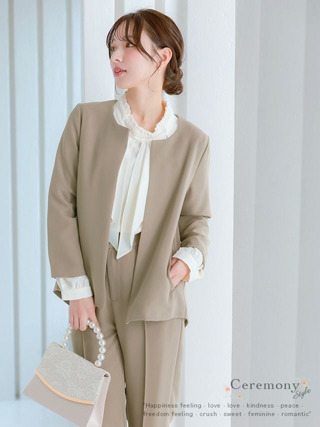 ノーカラー バックタック ジャケット＆センタープレス ストレート